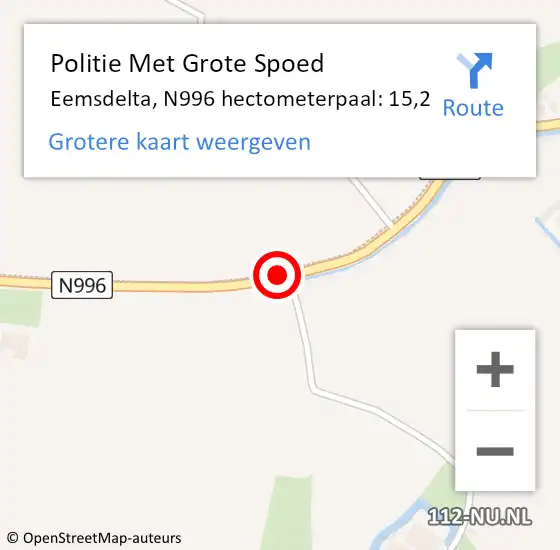 Locatie op kaart van de 112 melding: Politie Met Grote Spoed Naar Eemsdelta, N996 hectometerpaal: 15,2 op 10 januari 2024 07:21