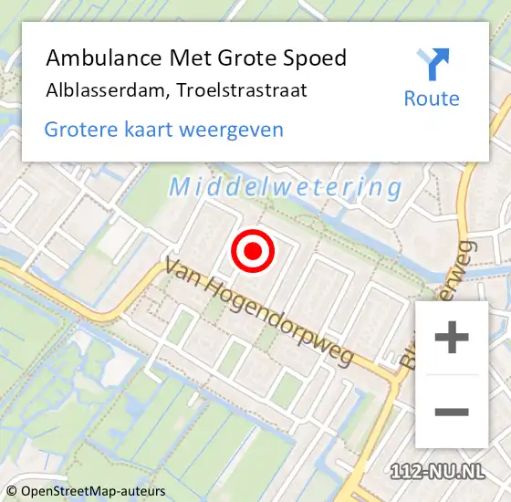 Locatie op kaart van de 112 melding: Ambulance Met Grote Spoed Naar Alblasserdam, Troelstrastraat op 10 januari 2024 07:53