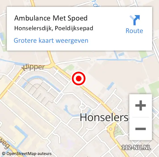 Locatie op kaart van de 112 melding: Ambulance Met Spoed Naar Honselersdijk, Poeldijksepad op 10 januari 2024 07:59