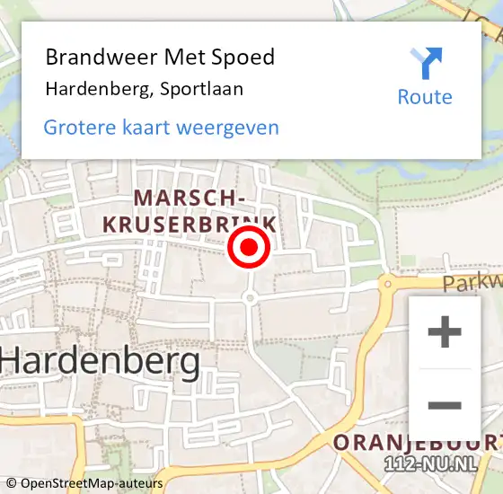 Locatie op kaart van de 112 melding: Brandweer Met Spoed Naar Hardenberg, Sportlaan op 10 januari 2024 08:10