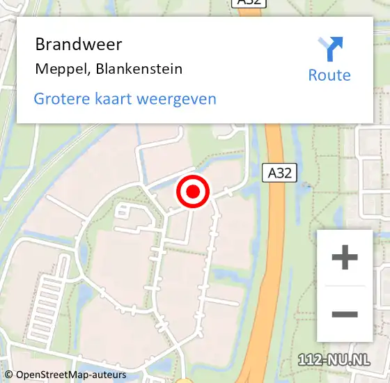 Locatie op kaart van de 112 melding: Brandweer Meppel, Blankenstein op 10 januari 2024 08:23