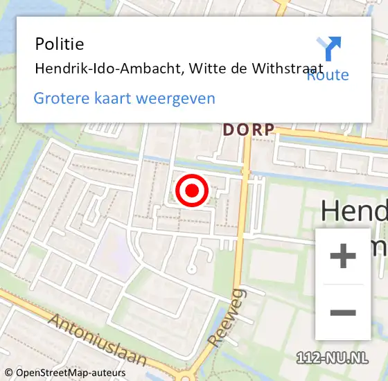 Locatie op kaart van de 112 melding: Politie Hendrik-Ido-Ambacht, Witte de Withstraat op 10 januari 2024 08:28