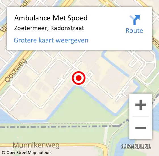 Locatie op kaart van de 112 melding: Ambulance Met Spoed Naar Zoetermeer, Radonstraat op 10 januari 2024 08:33