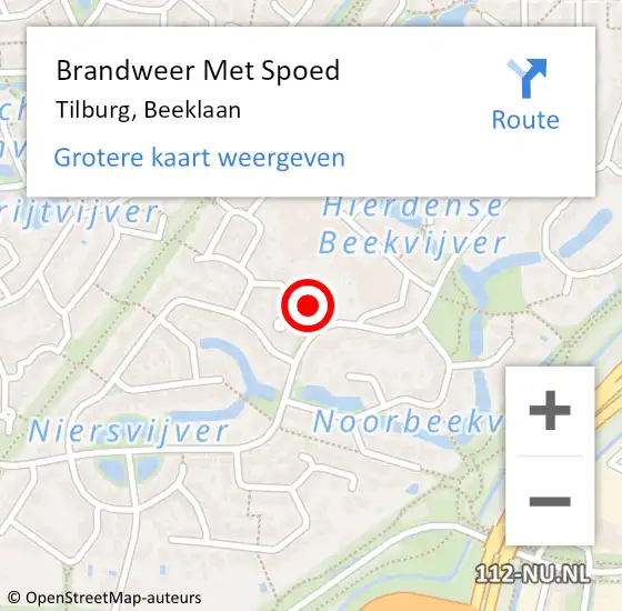 Locatie op kaart van de 112 melding: Brandweer Met Spoed Naar Tilburg, Beeklaan op 10 januari 2024 08:34