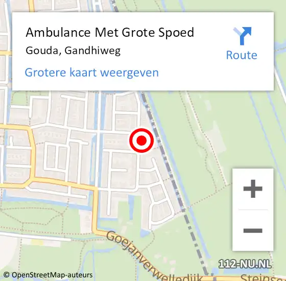 Locatie op kaart van de 112 melding: Ambulance Met Grote Spoed Naar Gouda, Gandhiweg op 10 januari 2024 08:40