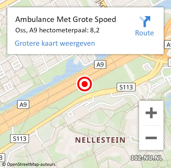 Locatie op kaart van de 112 melding: Ambulance Met Grote Spoed Naar Oss, A9 hectometerpaal: 8,2 op 10 januari 2024 08:55