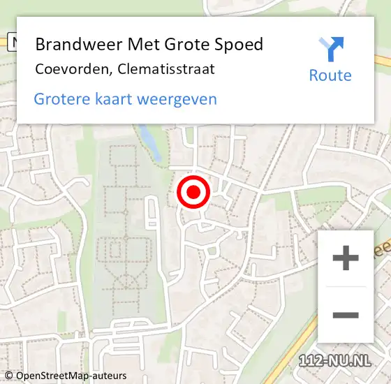 Locatie op kaart van de 112 melding: Brandweer Met Grote Spoed Naar Coevorden, Clematisstraat op 10 januari 2024 08:59