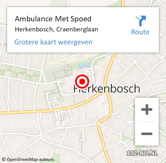 Locatie op kaart van de 112 melding: Ambulance Met Spoed Naar Herkenbosch, Craenberglaan op 10 januari 2024 09:23