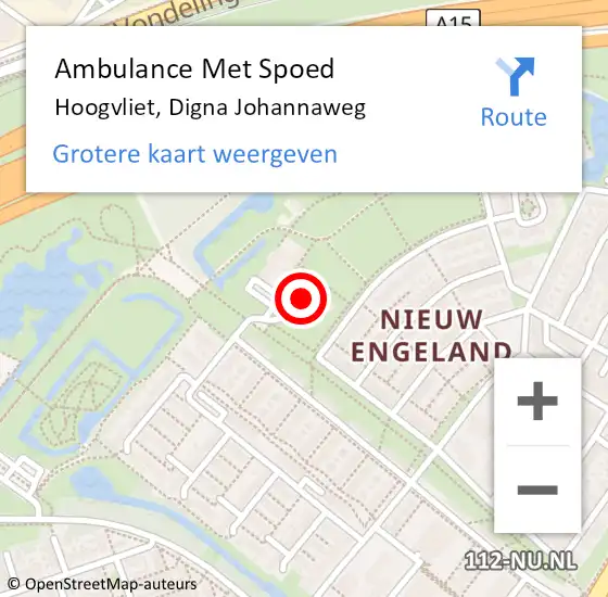 Locatie op kaart van de 112 melding: Ambulance Met Spoed Naar Hoogvliet, Digna Johannaweg op 10 januari 2024 09:39