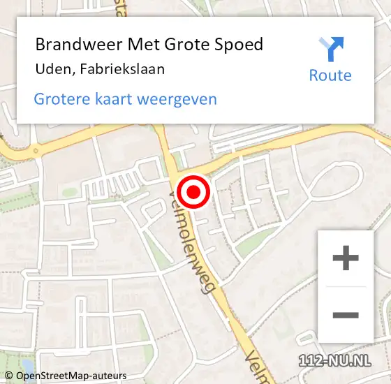 Locatie op kaart van de 112 melding: Brandweer Met Grote Spoed Naar Uden, Fabriekslaan op 10 januari 2024 09:40