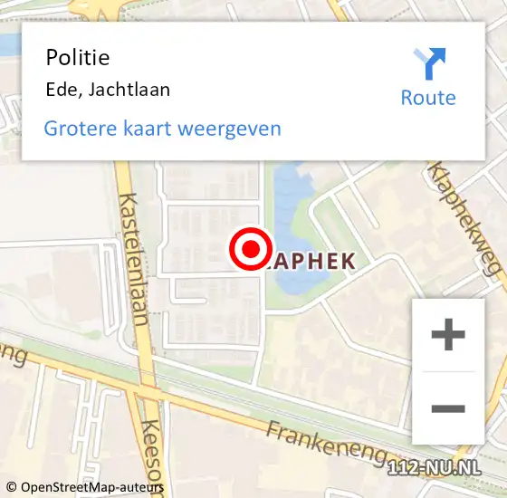 Locatie op kaart van de 112 melding: Politie Ede, Jachtlaan op 10 januari 2024 09:49