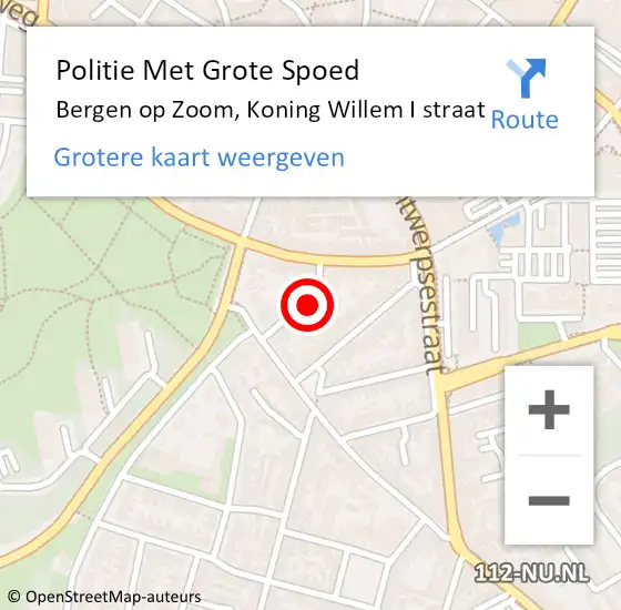 Locatie op kaart van de 112 melding: Politie Met Grote Spoed Naar Bergen op Zoom, Koning Willem I straat op 10 januari 2024 09:50
