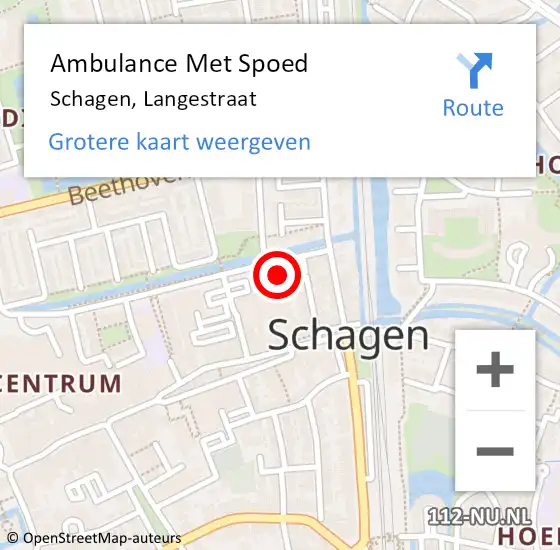 Locatie op kaart van de 112 melding: Ambulance Met Spoed Naar Schagen, Langestraat op 10 januari 2024 09:52