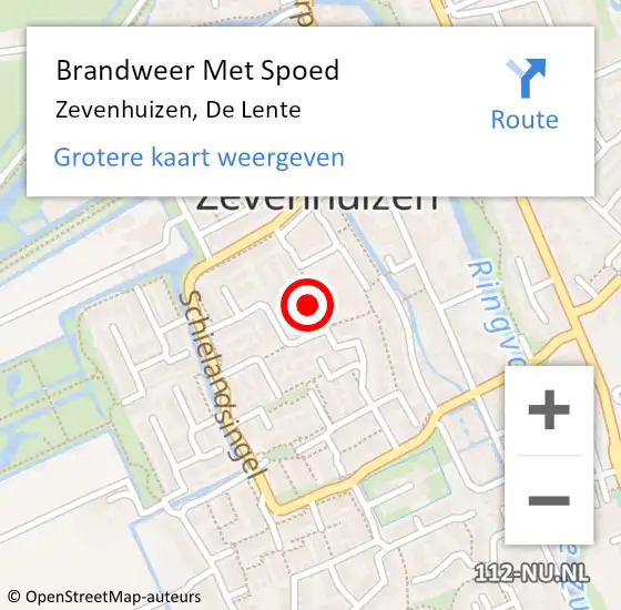 Locatie op kaart van de 112 melding: Brandweer Met Spoed Naar Zevenhuizen, De Lente op 10 januari 2024 10:06