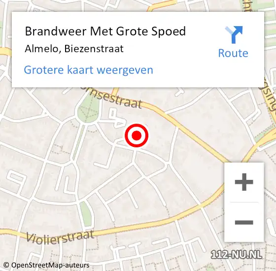 Locatie op kaart van de 112 melding: Brandweer Met Grote Spoed Naar Almelo, Biezenstraat op 10 januari 2024 10:25