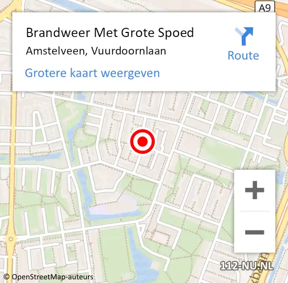 Locatie op kaart van de 112 melding: Brandweer Met Grote Spoed Naar Amstelveen, Vuurdoornlaan op 10 januari 2024 10:31