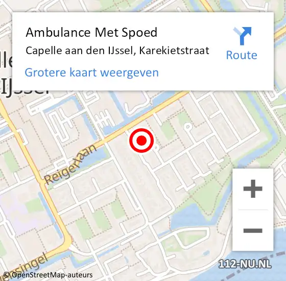 Locatie op kaart van de 112 melding: Ambulance Met Spoed Naar Capelle aan den IJssel, Karekietstraat op 10 januari 2024 10:56