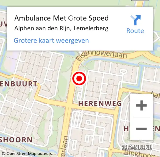 Locatie op kaart van de 112 melding: Ambulance Met Grote Spoed Naar Alphen aan den Rijn, Lemelerberg op 10 januari 2024 11:00