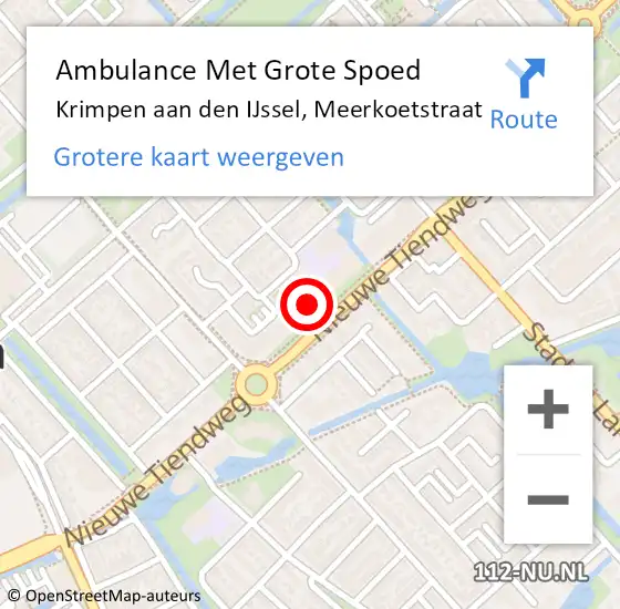 Locatie op kaart van de 112 melding: Ambulance Met Grote Spoed Naar Krimpen aan den IJssel, Meerkoetstraat op 10 januari 2024 11:08