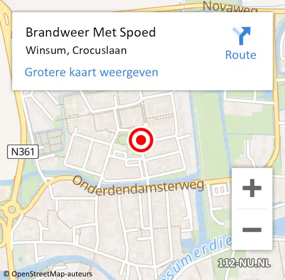 Locatie op kaart van de 112 melding: Brandweer Met Spoed Naar Winsum, Crocuslaan op 10 januari 2024 11:28