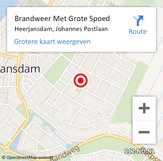 Locatie op kaart van de 112 melding: Brandweer Met Grote Spoed Naar Heerjansdam, Johannes Postlaan op 10 januari 2024 11:43