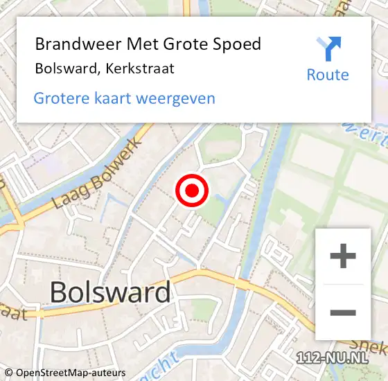 Locatie op kaart van de 112 melding: Brandweer Met Grote Spoed Naar Bolsward, Kerkstraat op 10 januari 2024 12:17