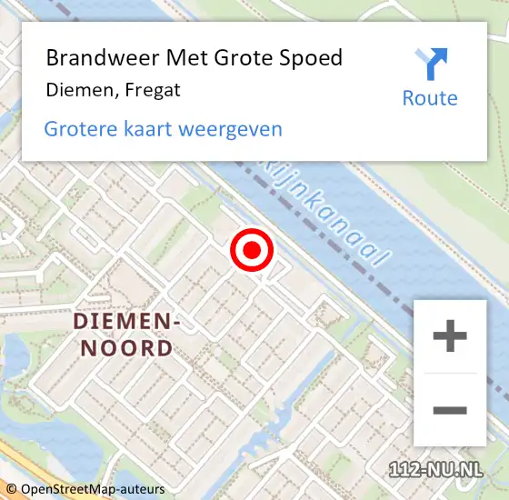 Locatie op kaart van de 112 melding: Brandweer Met Grote Spoed Naar Diemen, Fregat op 10 januari 2024 12:25