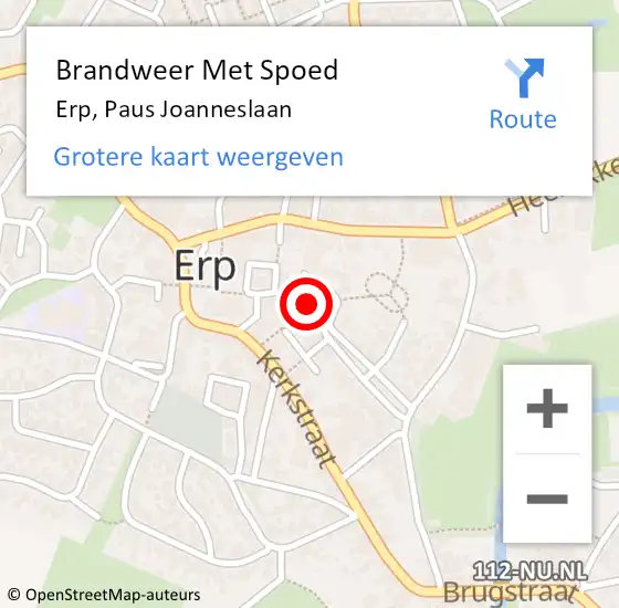 Locatie op kaart van de 112 melding: Brandweer Met Spoed Naar Erp, Paus Joanneslaan op 10 januari 2024 12:25