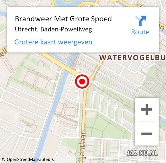 Locatie op kaart van de 112 melding: Brandweer Met Grote Spoed Naar Utrecht, Baden-Powellweg op 10 januari 2024 12:27