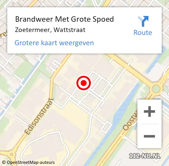 Locatie op kaart van de 112 melding: Brandweer Met Grote Spoed Naar Zoetermeer, Wattstraat op 10 januari 2024 12:27