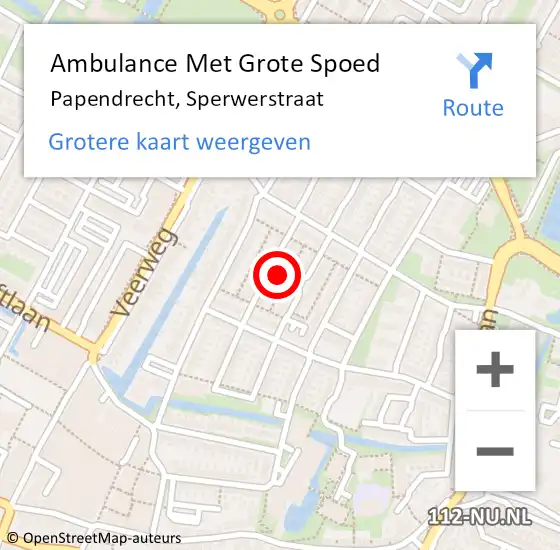 Locatie op kaart van de 112 melding: Ambulance Met Grote Spoed Naar Papendrecht, Sperwerstraat op 10 januari 2024 12:28