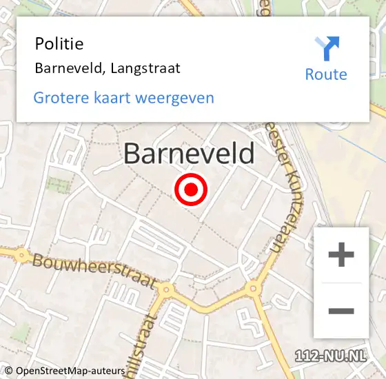 Locatie op kaart van de 112 melding: Politie Barneveld, Langstraat op 10 januari 2024 12:31