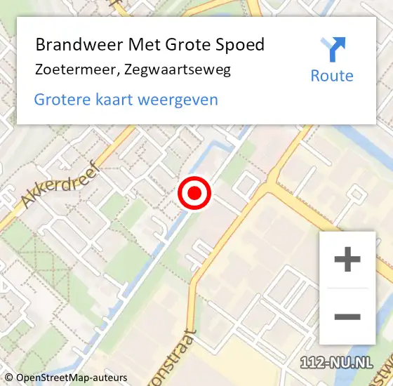 Locatie op kaart van de 112 melding: Brandweer Met Grote Spoed Naar Zoetermeer, Zegwaartseweg op 10 januari 2024 12:33