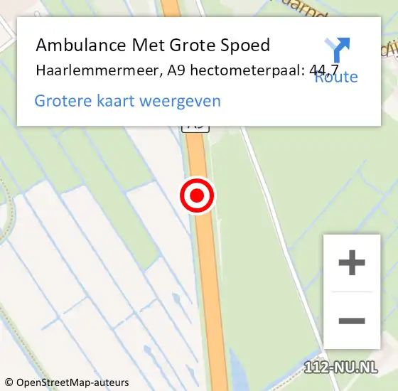 Locatie op kaart van de 112 melding: Ambulance Met Grote Spoed Naar Haarlemmermeer, A9 hectometerpaal: 44,7 op 10 januari 2024 12:37