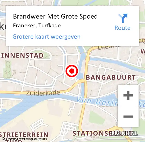 Locatie op kaart van de 112 melding: Brandweer Met Grote Spoed Naar Franeker, Turfkade op 10 januari 2024 12:45