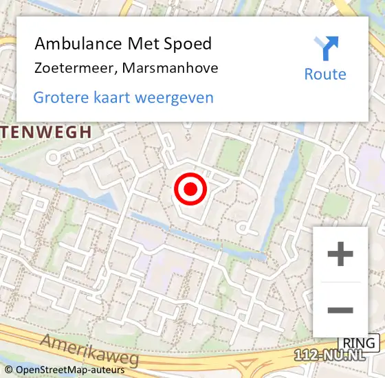 Locatie op kaart van de 112 melding: Ambulance Met Spoed Naar Zoetermeer, Marsmanhove op 10 januari 2024 12:56