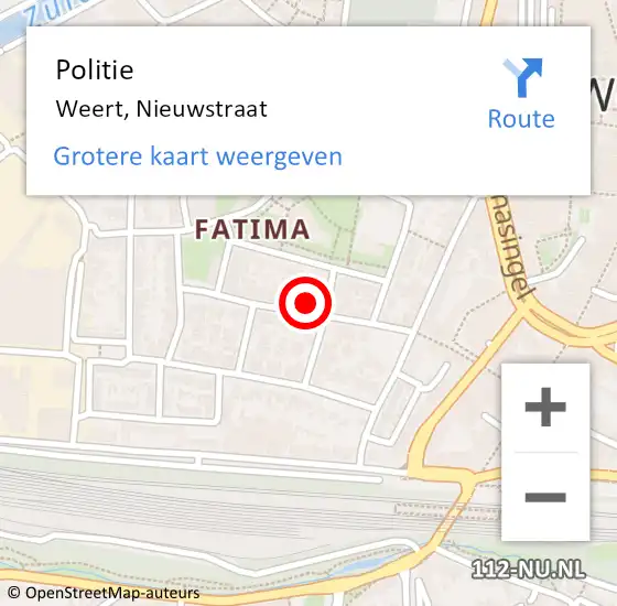 Locatie op kaart van de 112 melding: Politie Weert, Nieuwstraat op 10 januari 2024 13:03
