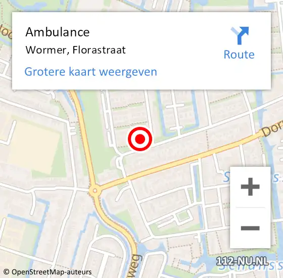 Locatie op kaart van de 112 melding: Ambulance Wormer, Florastraat op 10 januari 2024 13:17
