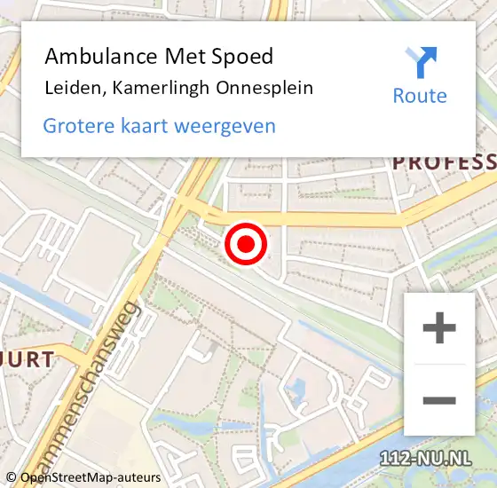 Locatie op kaart van de 112 melding: Ambulance Met Spoed Naar Leiden, Kamerlingh Onnesplein op 10 januari 2024 13:22