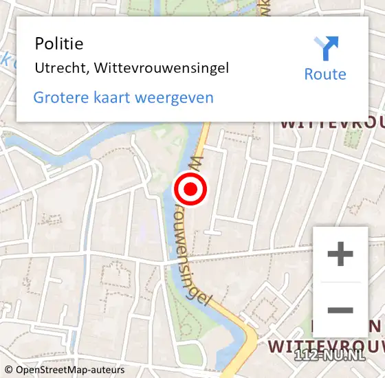 Locatie op kaart van de 112 melding: Politie Utrecht, Wittevrouwensingel op 10 januari 2024 13:23