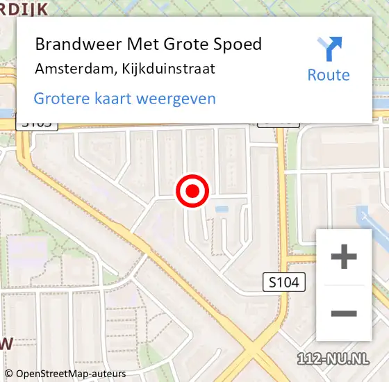 Locatie op kaart van de 112 melding: Brandweer Met Grote Spoed Naar Amsterdam, Kijkduinstraat op 10 januari 2024 13:44