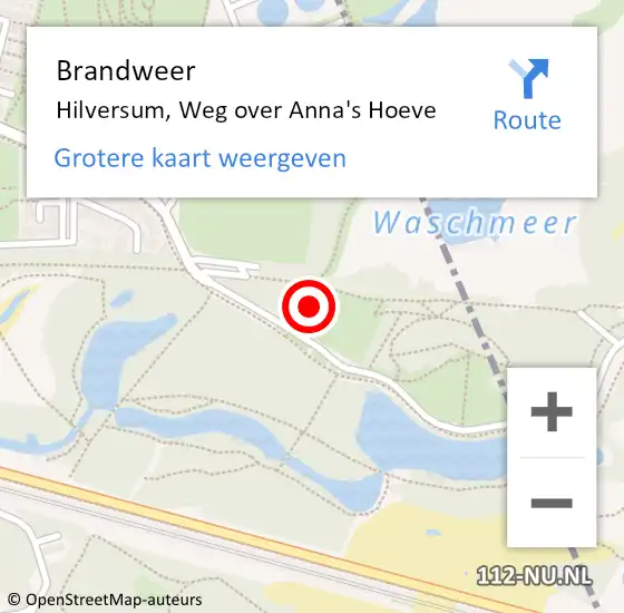 Locatie op kaart van de 112 melding: Brandweer Hilversum, Weg over Anna's Hoeve op 10 januari 2024 13:46