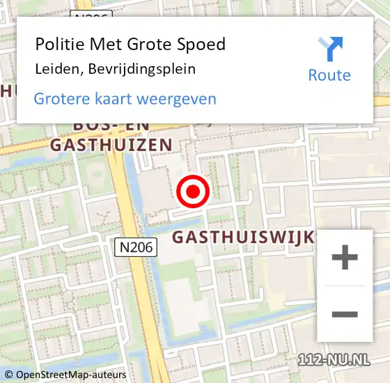 Locatie op kaart van de 112 melding: Politie Met Grote Spoed Naar Leiden, Bevrijdingsplein op 10 januari 2024 13:54