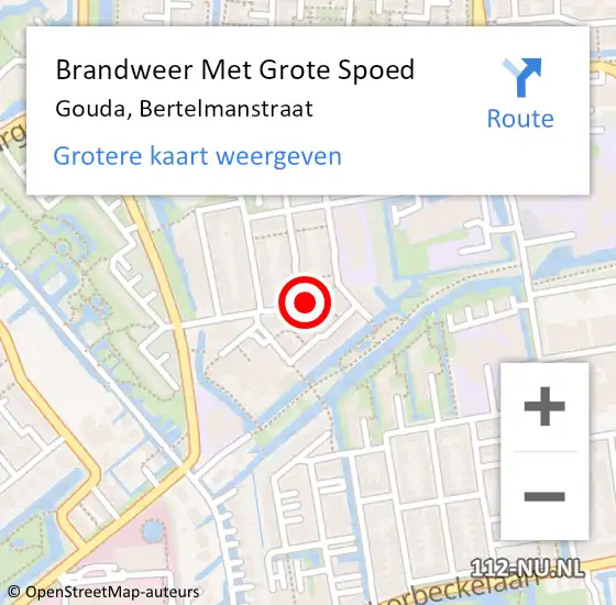 Locatie op kaart van de 112 melding: Brandweer Met Grote Spoed Naar Gouda, Bertelmanstraat op 21 september 2014 17:11