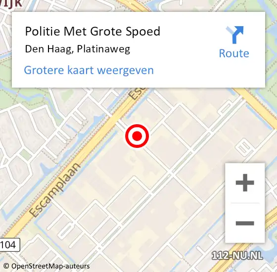 Locatie op kaart van de 112 melding: Politie Met Grote Spoed Naar Den Haag, Platinaweg op 10 januari 2024 14:07