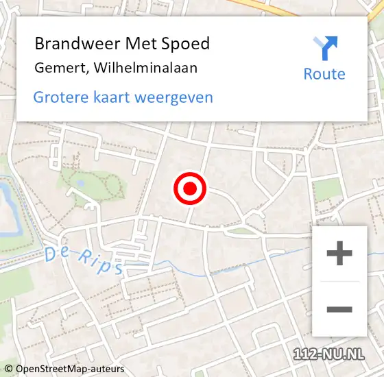 Locatie op kaart van de 112 melding: Brandweer Met Spoed Naar Gemert, Wilhelminalaan op 10 januari 2024 14:10