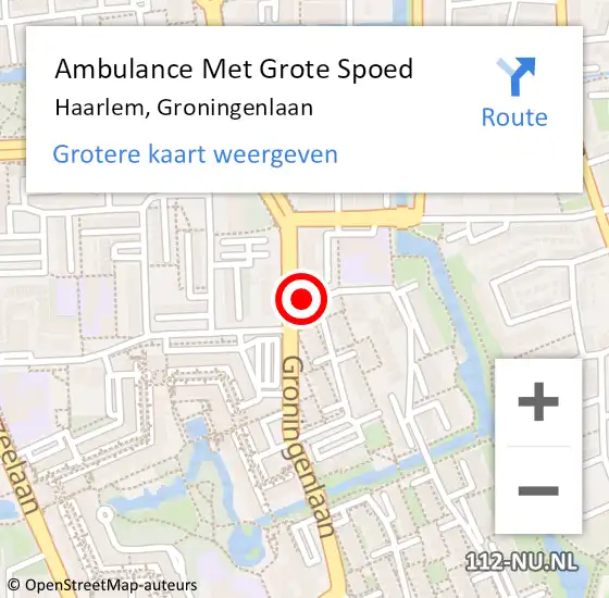 Locatie op kaart van de 112 melding: Ambulance Met Grote Spoed Naar Haarlem, Groningenlaan op 10 januari 2024 14:13