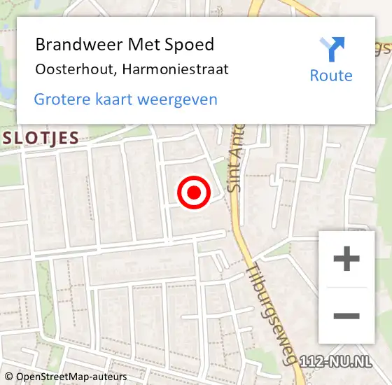 Locatie op kaart van de 112 melding: Brandweer Met Spoed Naar Oosterhout, Harmoniestraat op 10 januari 2024 14:25