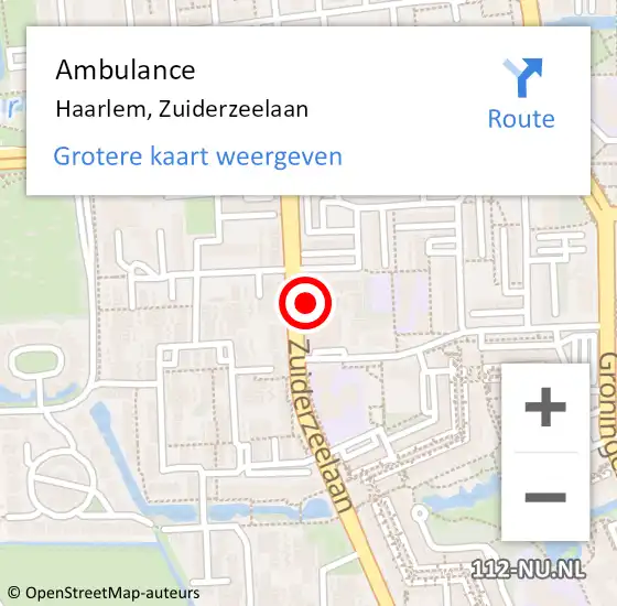 Locatie op kaart van de 112 melding: Ambulance Haarlem, Zuiderzeelaan op 10 januari 2024 14:28