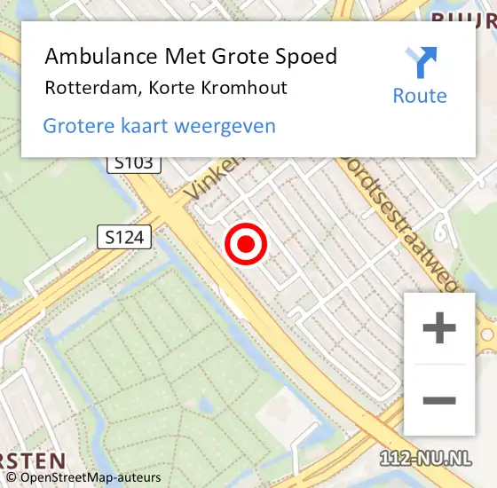 Locatie op kaart van de 112 melding: Ambulance Met Grote Spoed Naar Rotterdam, Korte Kromhout op 10 januari 2024 15:09